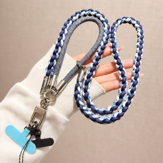 3-in-1 Braided Phone Strap – Detachable Crossbody & Wrist Strap with Universal Phone Tether Patch