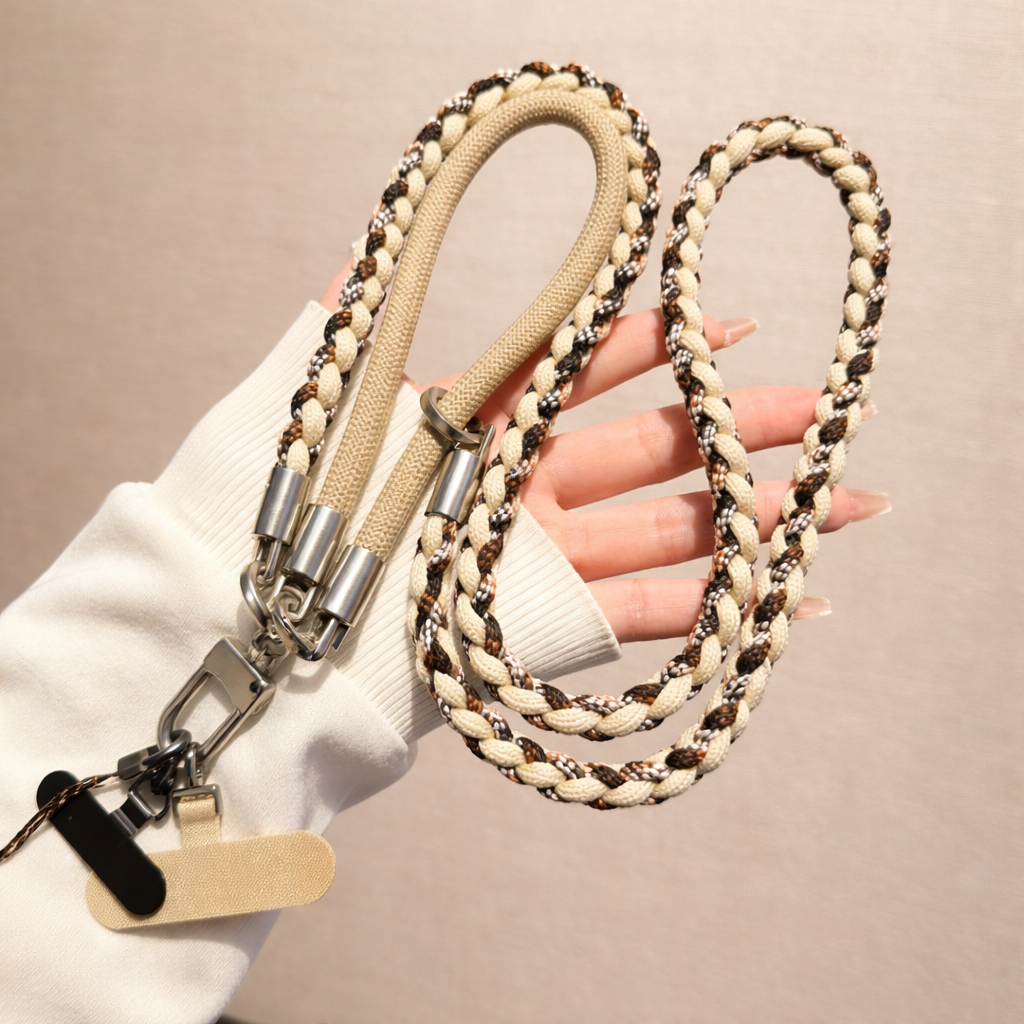 3-in-1 Braided Phone Strap – Detachable Crossbody & Wrist Strap with Universal Phone Tether Patch