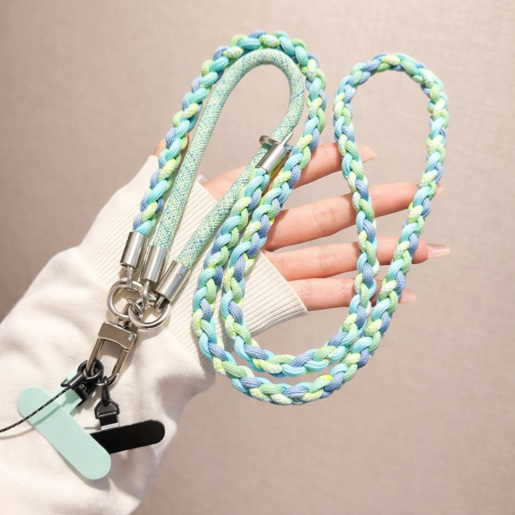 3-in-1 Braided Phone Strap – Detachable Crossbody & Wrist Strap with Universal Phone Tether Patch