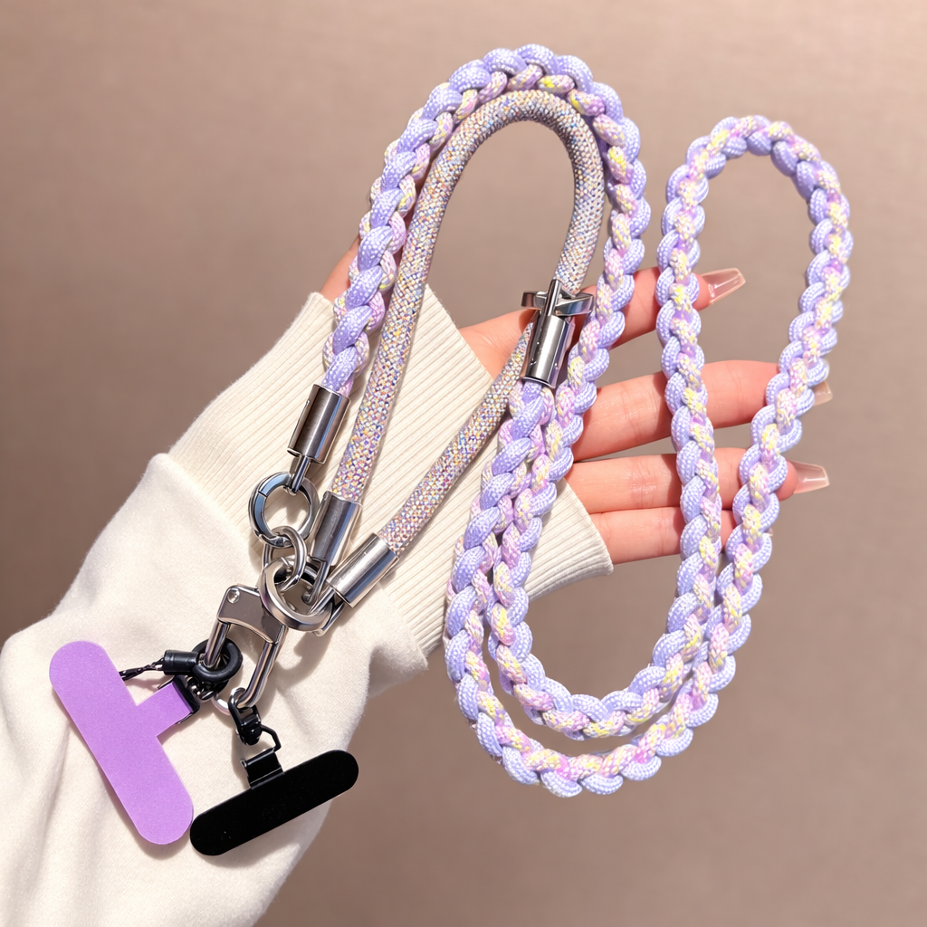 3-in-1 Braided Phone Strap – Detachable Crossbody & Wrist Strap with Universal Phone Tether Patch