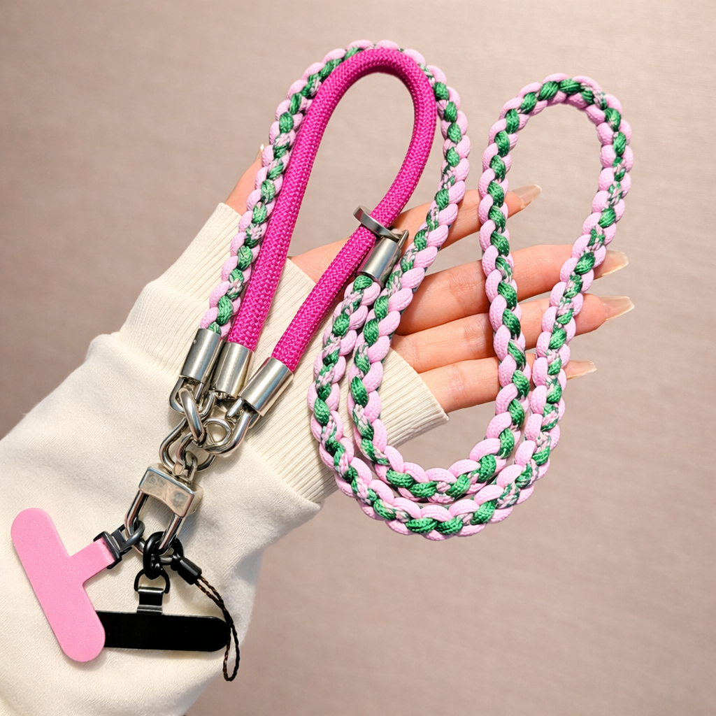 3-in-1 Braided Phone Strap – Detachable Crossbody & Wrist Strap with Universal Phone Tether Patch