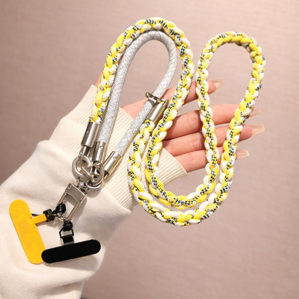 3-in-1 Braided Phone Strap – Detachable Crossbody & Wrist Strap with Universal Phone Tether Patch